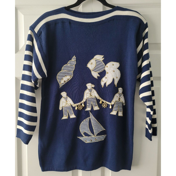 Amelia Austin Women's SZ Small VTG Sailor Fish Sea Navy Embroidered Knit Sweater - Picture 1 of 10